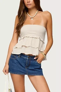 Edikted Linen Look Strapless Peplum Top