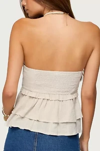 Edikted Linen Look Strapless Peplum Top