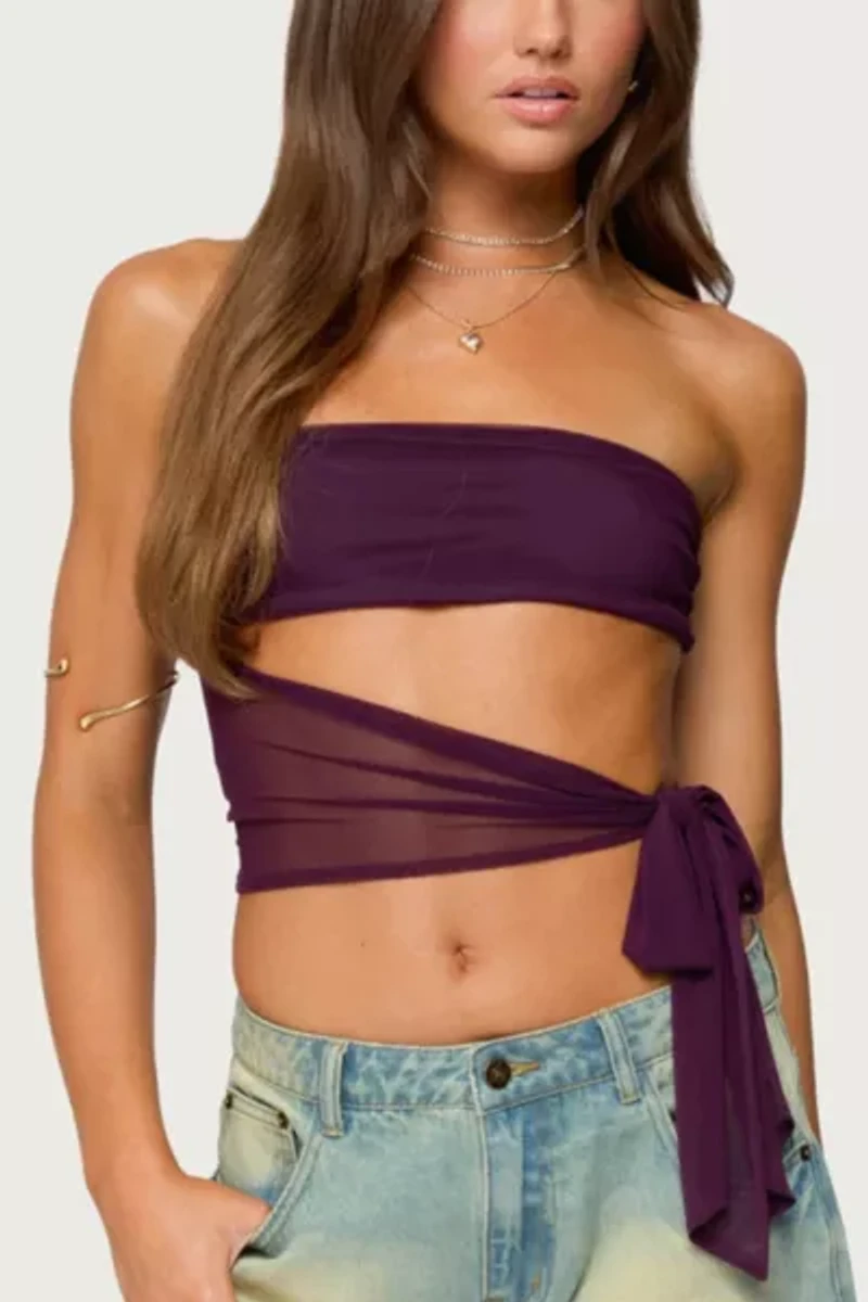 Edikted Amaro Strapless Side Tie Cut Out Top