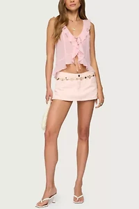 Edikted Roxan Ruffle Chiffon Tie Front Top