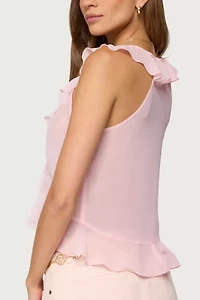 Edikted Roxan Ruffle Chiffon Tie Front Top