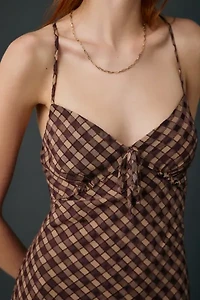 UO Ember Plaid Asymmetric Slip Midi Dress