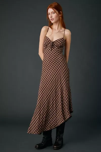 UO Ember Plaid Asymmetric Slip Midi Dress