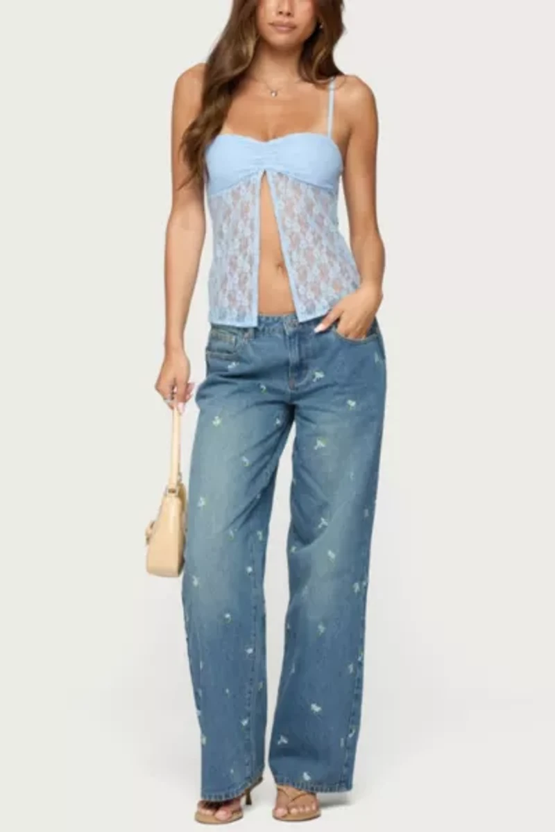 Edikted Edna Floral Embroidered Low Rise Jeans