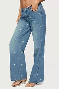 Edikted Edna Floral Embroidered Low Rise Jeans