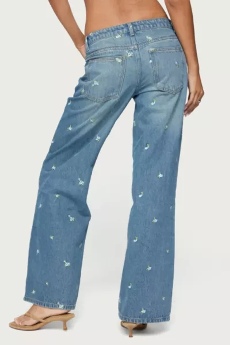 Edikted Edna Floral Embroidered Low Rise Jeans
