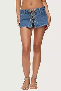 Edikted Olivera Lace Up Denim Mini Skort