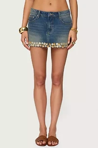 Edikted Shaina Iridescent Denim Mini Skirt