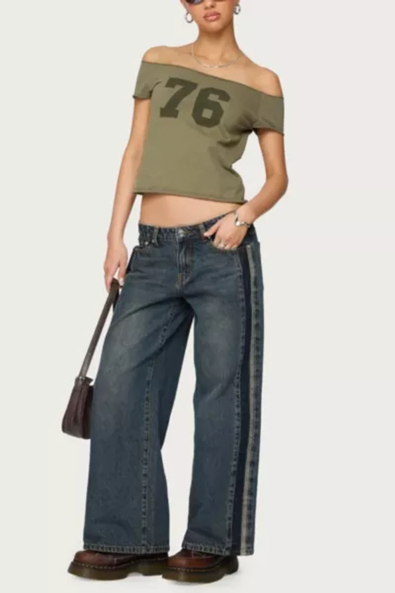 Edikted Petite Contrast Panel Low Rise Jeans