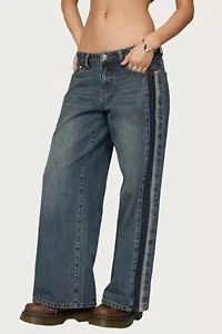 Edikted Petite Contrast Panel Low Rise Jeans
