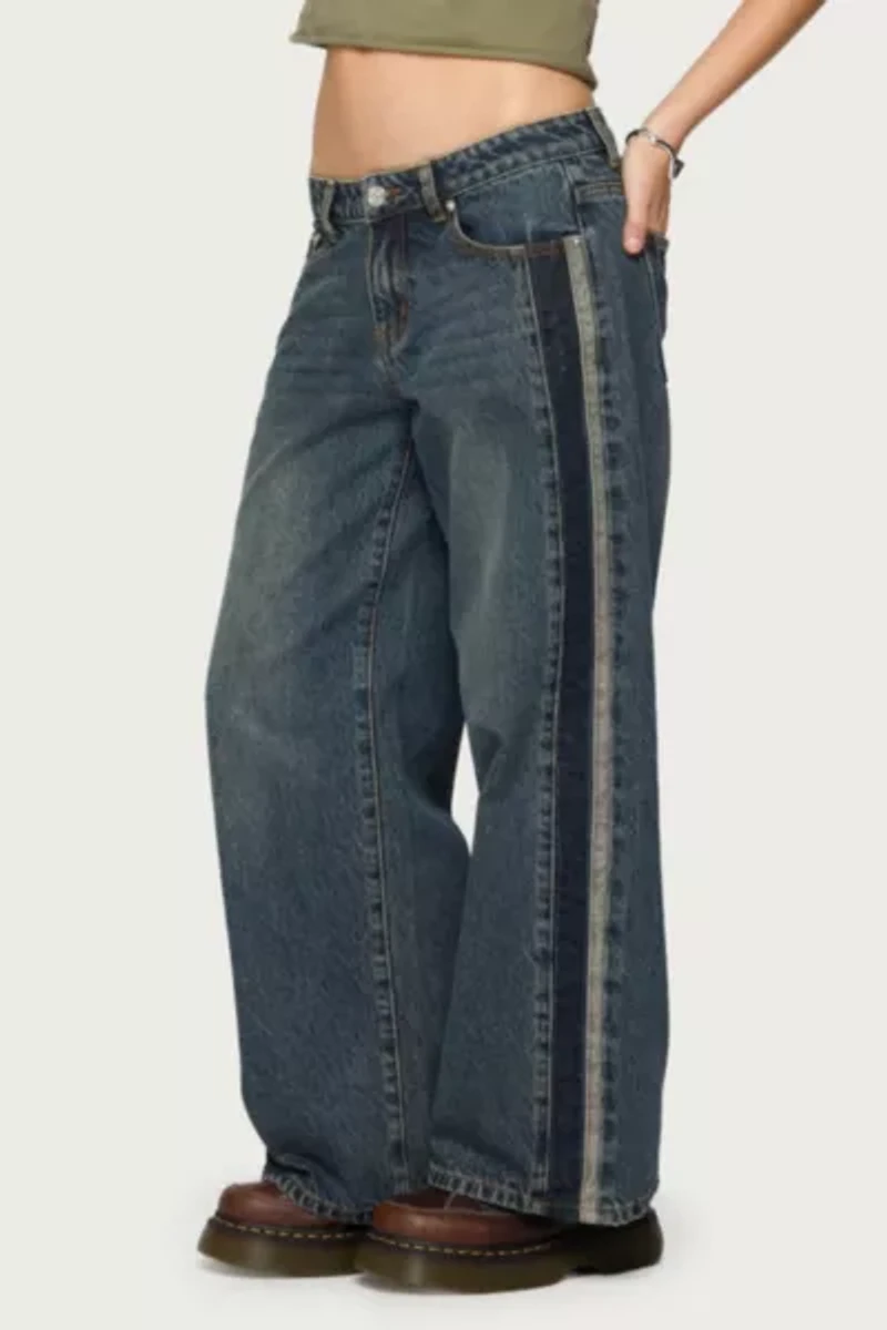 Edikted Petite Contrast Panel Low Rise Jeans