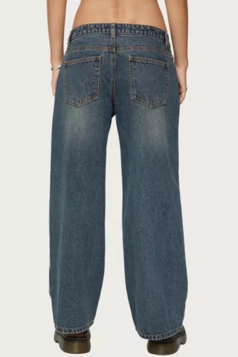 Edikted Petite Contrast Panel Low Rise Jeans