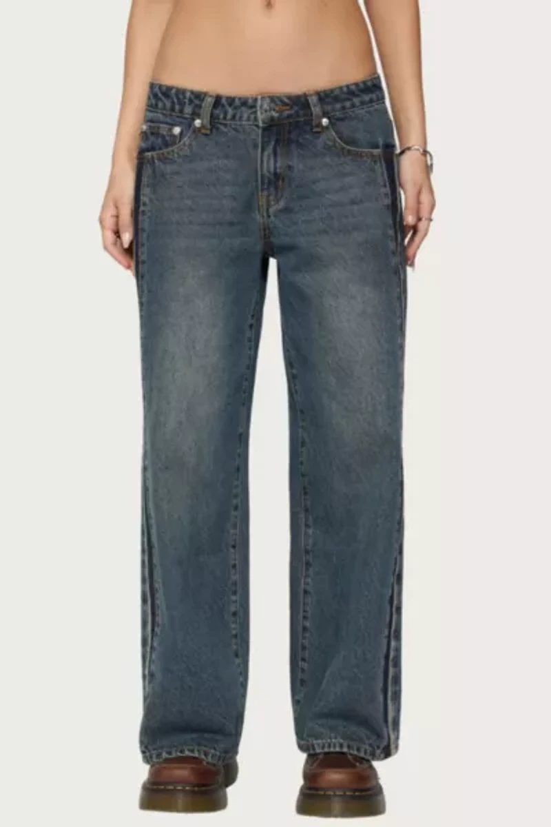 Edikted Petite Contrast Panel Low Rise Jeans