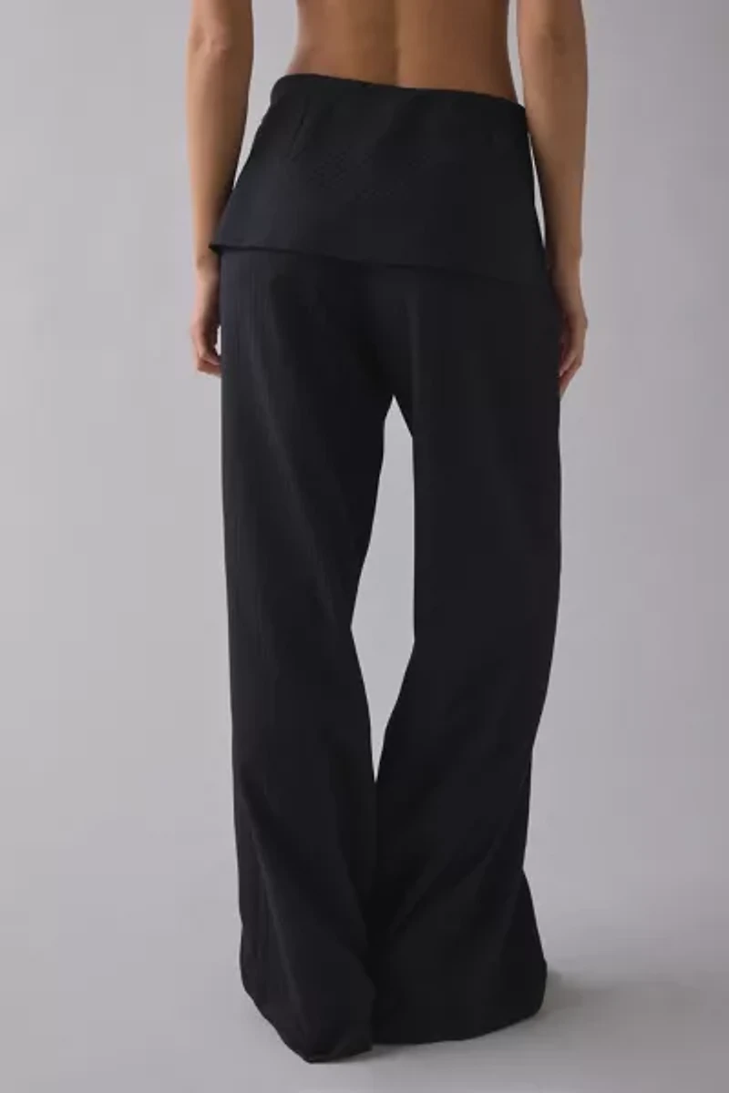 UO Side-Tie Foldover Mid-Rise Wide Leg Trouser