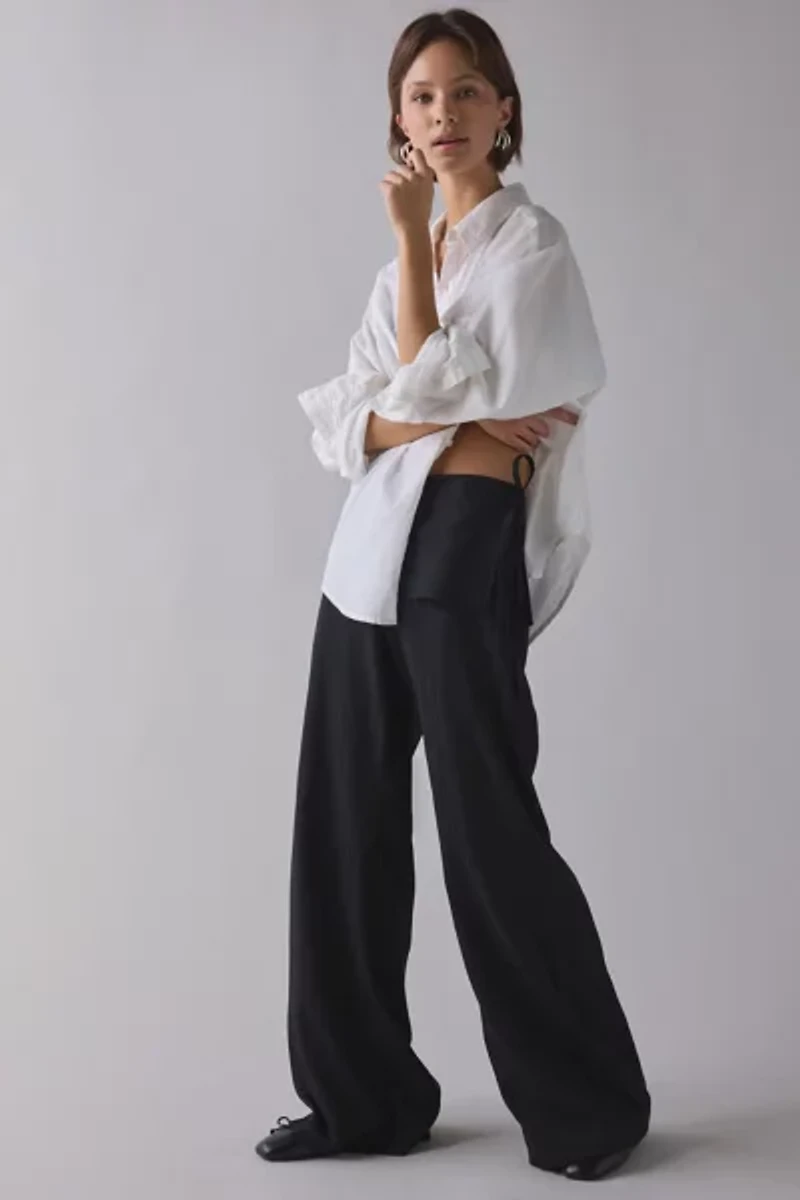 UO Side-Tie Foldover Mid-Rise Wide Leg Trouser