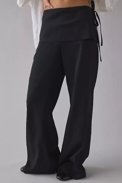 UO Side-Tie Foldover Mid-Rise Wide Leg Trouser