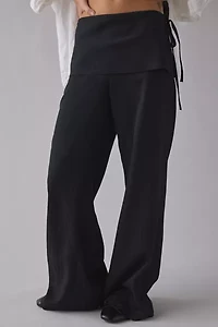 UO Side-Tie Foldover Mid-Rise Wide Leg Trouser