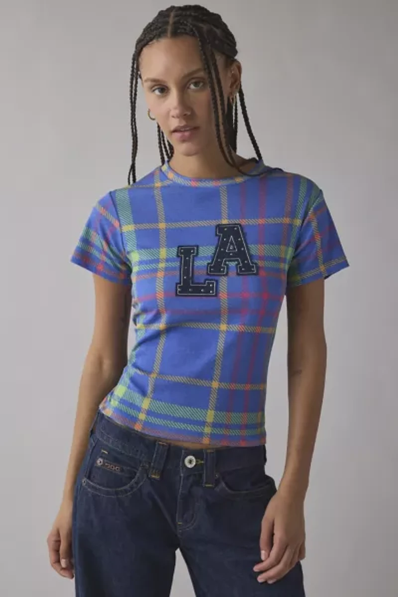 LA Applique Graphic Plaid Print Baby Tee