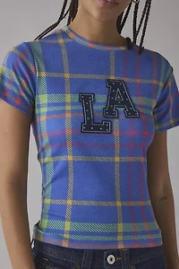 LA Applique Graphic Plaid Print Baby Tee