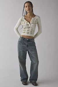 Vintage Stencil Graphic Long Sleeve Henley Tee