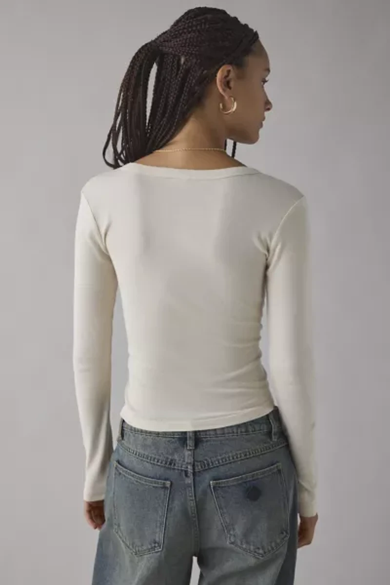 Vintage Stencil Graphic Long Sleeve Henley Tee