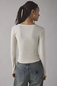 Vintage Stencil Graphic Long Sleeve Henley Tee