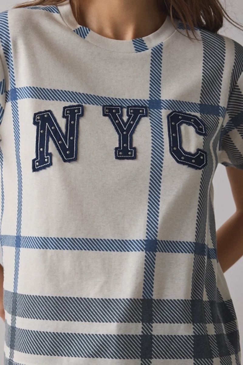 NYC Applique Graphic Plaid Boxy Tee