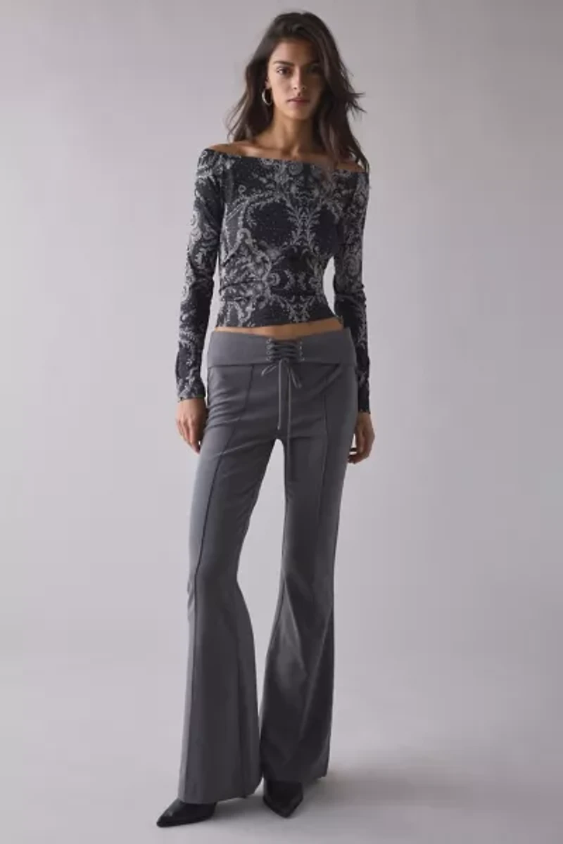 Rococo Lace Graphic Long Sleeve Off-The-Shoulder Tee