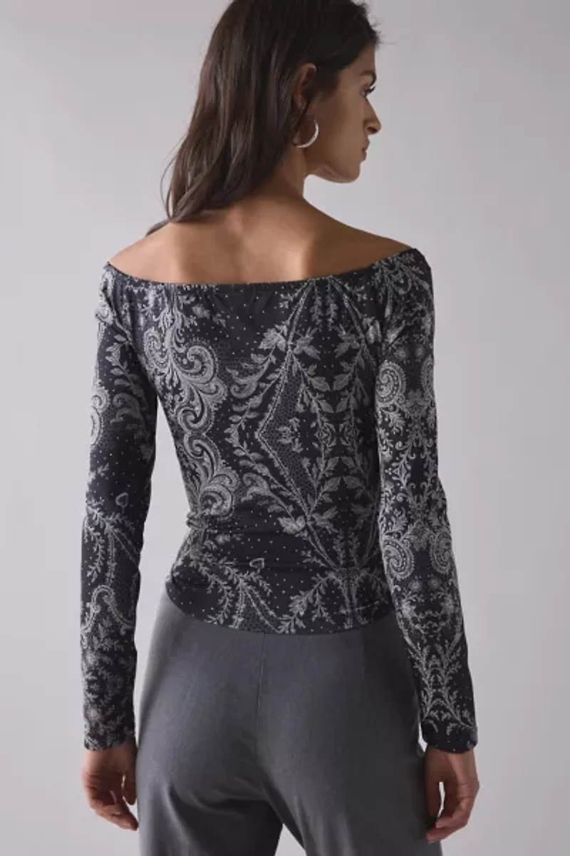 Rococo Lace Graphic Long Sleeve Off-The-Shoulder Tee