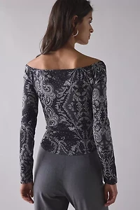 Rococo Lace Graphic Long Sleeve Off-The-Shoulder Tee