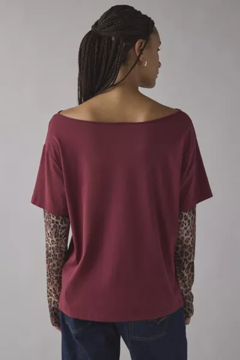 NYC Graphic Layered Leopard Print Long Sleeve Tee