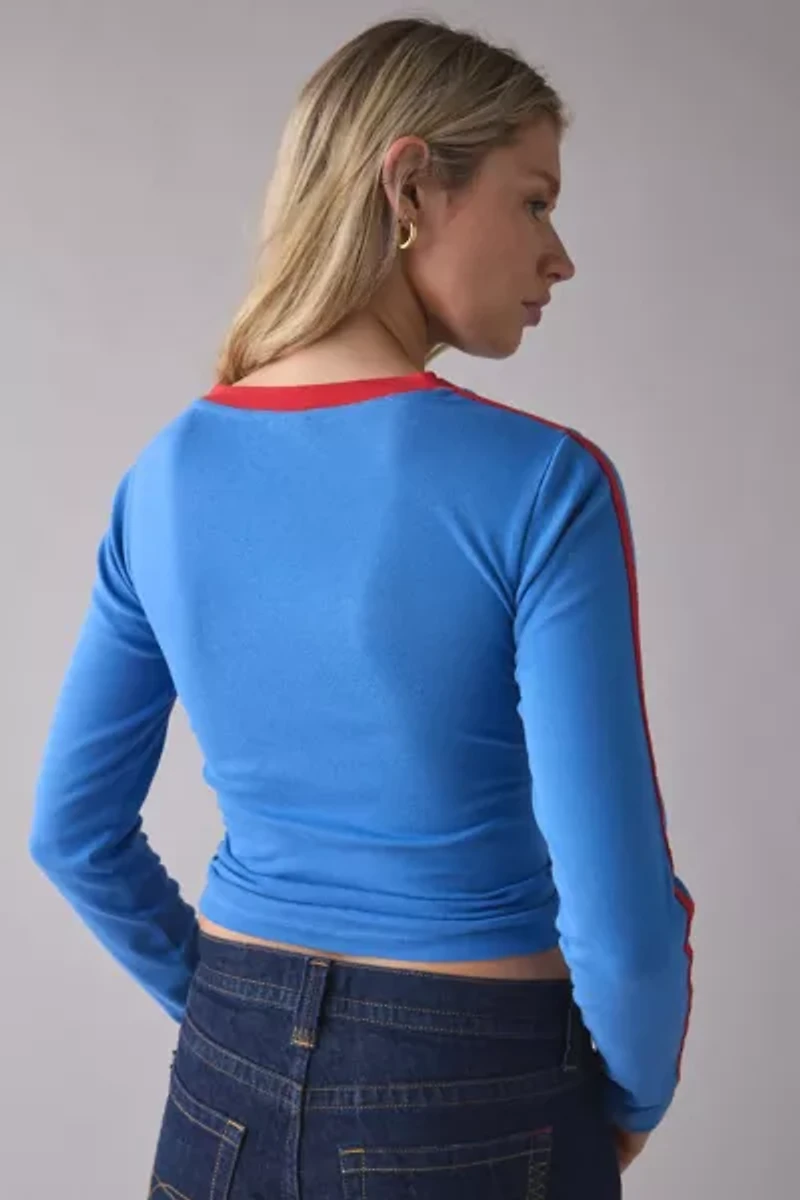 Brooklyn Jersey Graphic Colorblock V-Neck Long Sleeve Tee