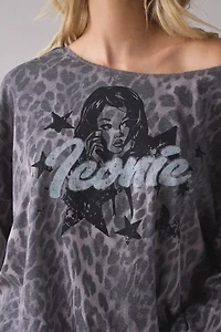 Iconic Graphic Leopard Print Oversized Off-The-Shoulder Tee