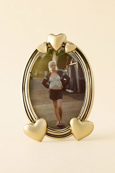 Golden Hearts 7" X 5" Oval Picture Frame