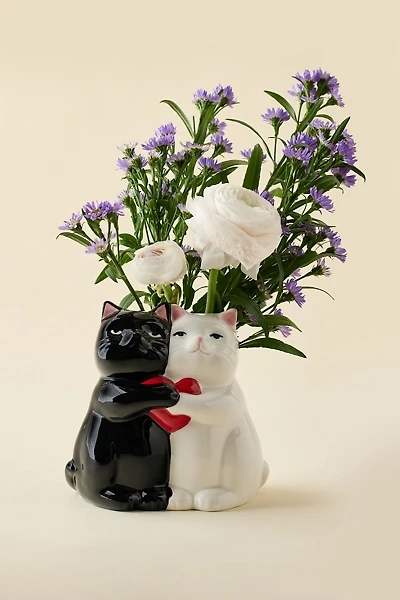 Hugging Kitties Ceramic Vase