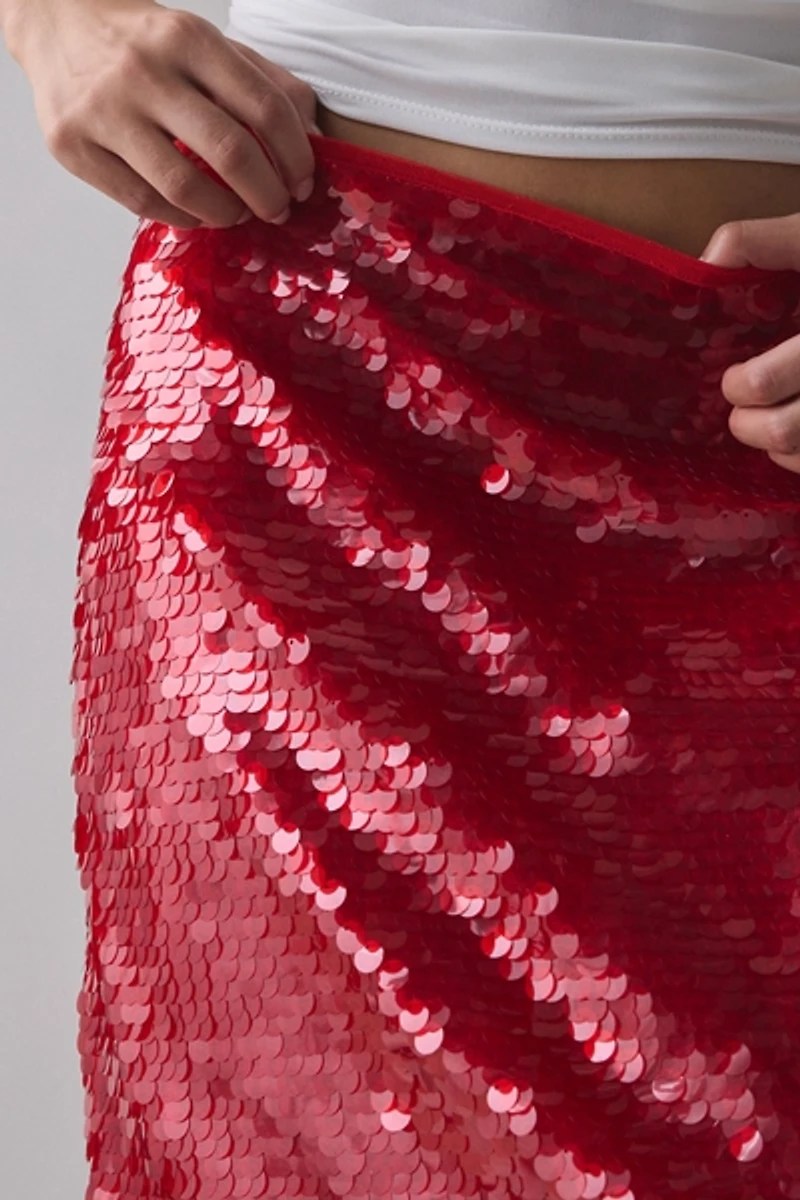 UO Celia Paillette Sequin Low-Rise Midi Skirt