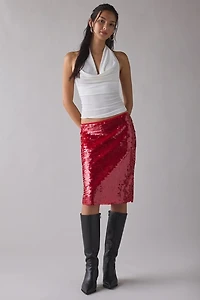 UO Celia Paillette Sequin Low-Rise Midi Skirt