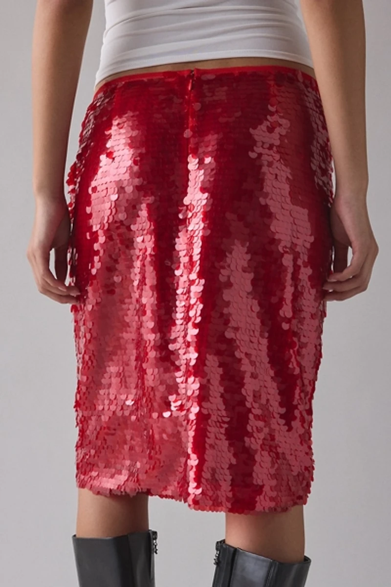 UO Celia Paillette Sequin Low-Rise Midi Skirt