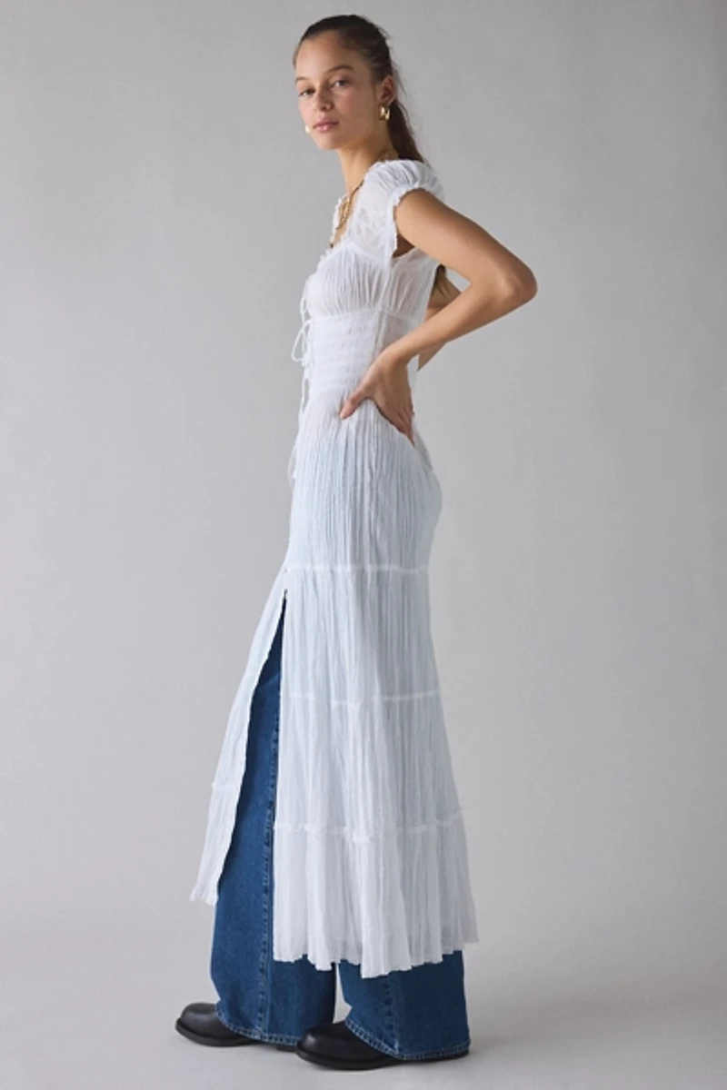 Kimchi Blue Samira Puff Sleeve Smocked Button-Front Layering Maxi Dress