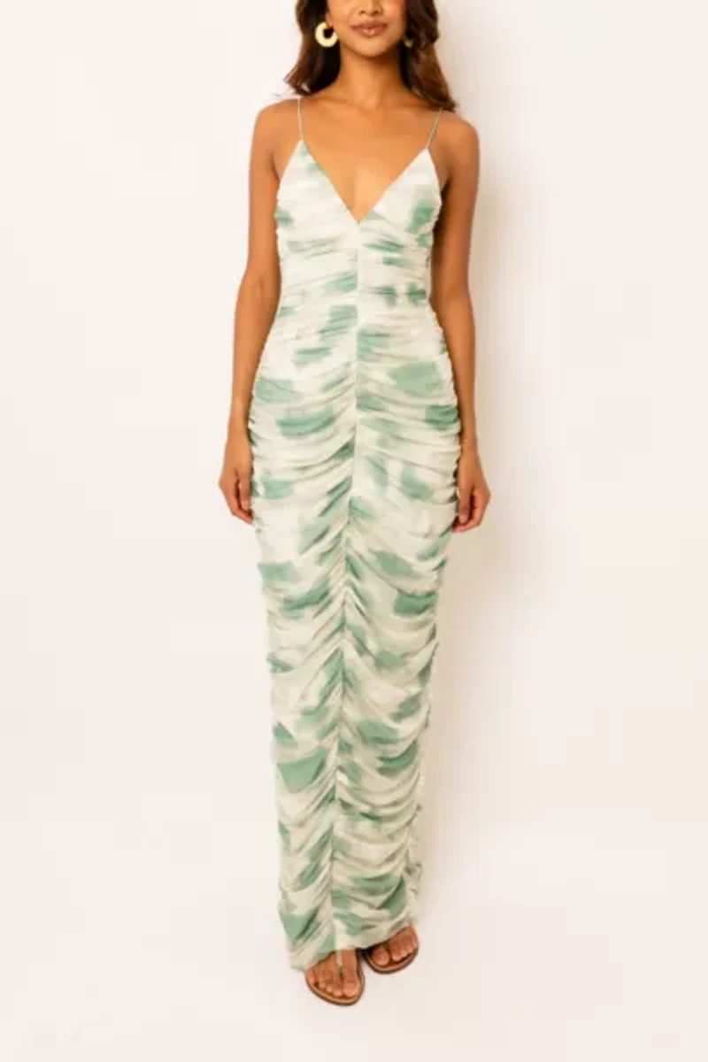 Amy Lynn Ruched Mesh Maxi Dress