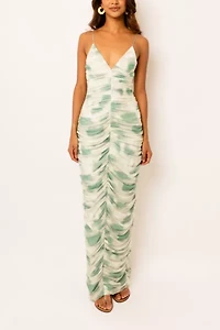 Amy Lynn Ruched Mesh Maxi Dress