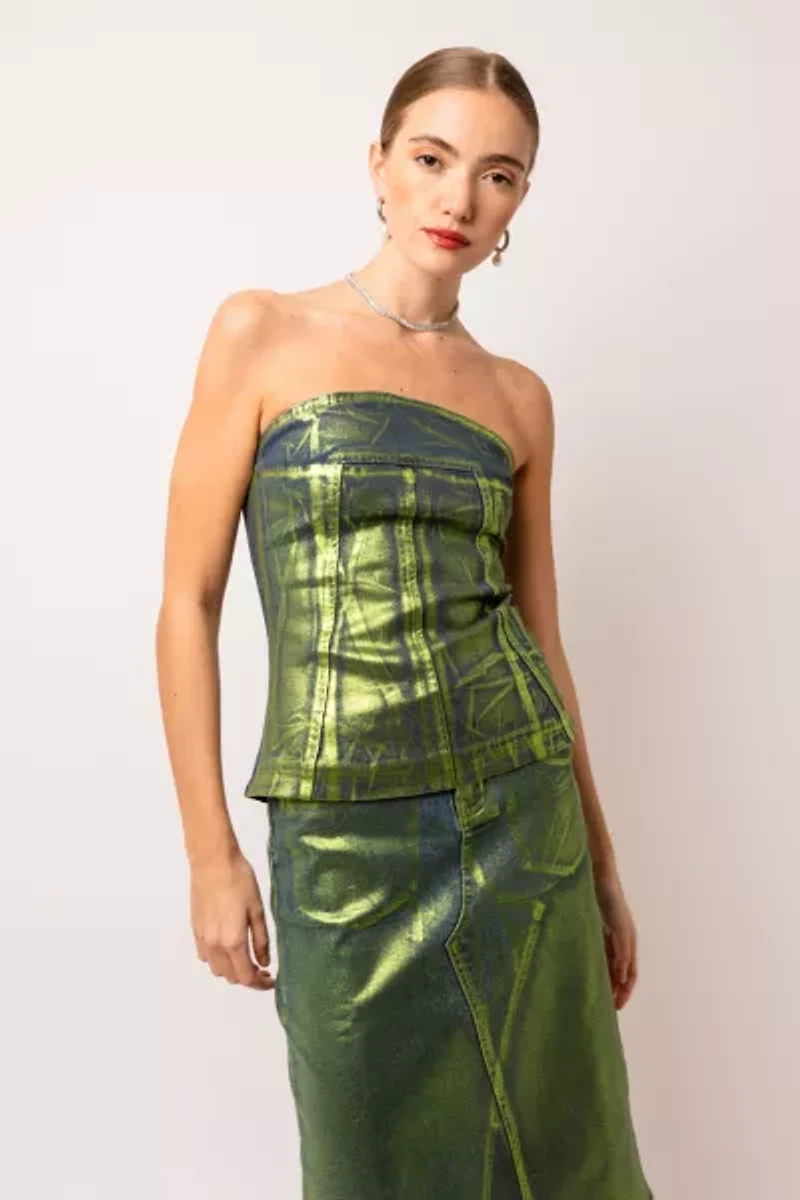 Amy Lynn Johanna Metallic Denim Top