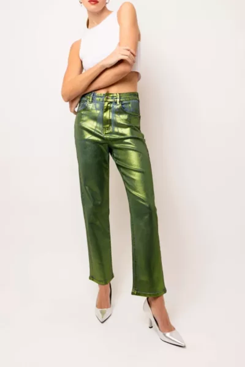Amy Lynn Lupe Foil Coated Denim Pant