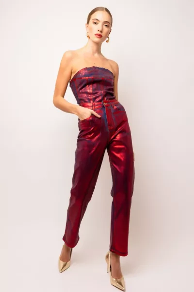Amy Lynn Lupe Foil Coated Denim Pant
