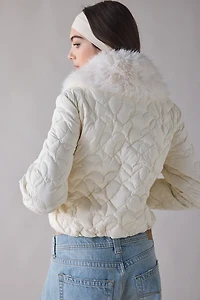 LoveShackFancy Sandria Faux Fur Trim Quilted Puffer Jacket