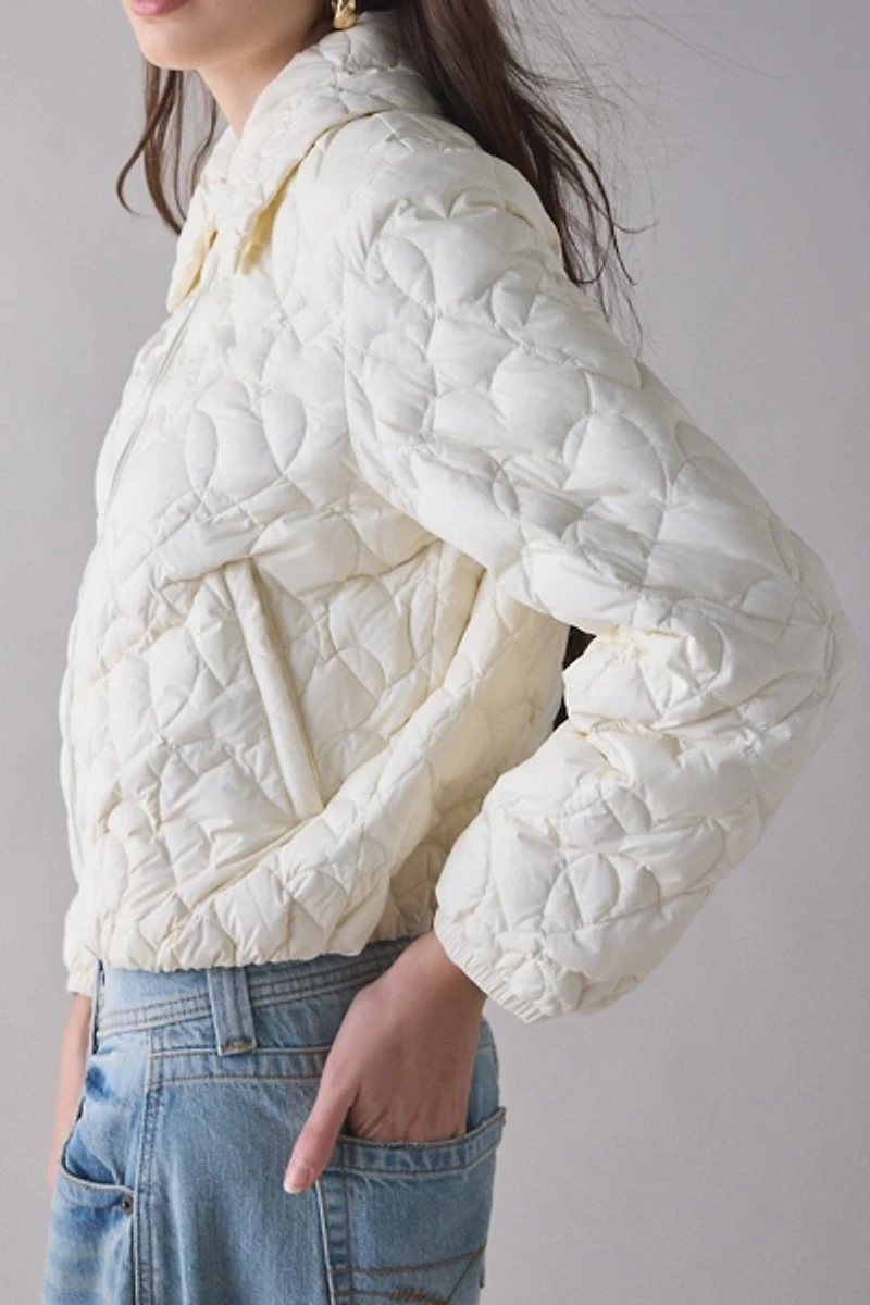 LoveShackFancy Sandria Faux Fur Trim Quilted Puffer Jacket