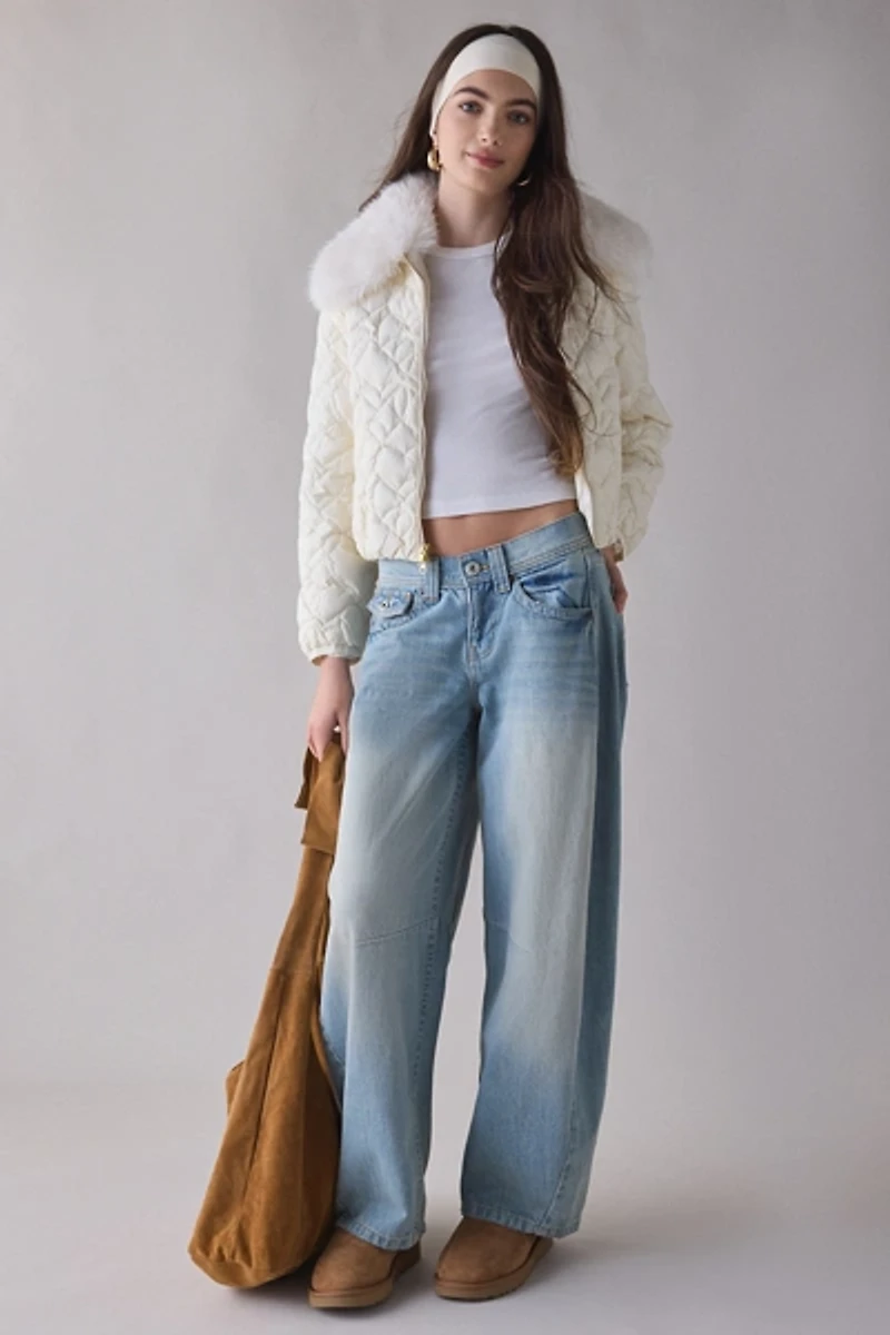 LoveShackFancy Sandria Faux Fur Trim Quilted Puffer Jacket