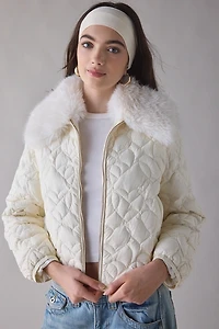 LoveShackFancy Sandria Faux Fur Trim Quilted Puffer Jacket