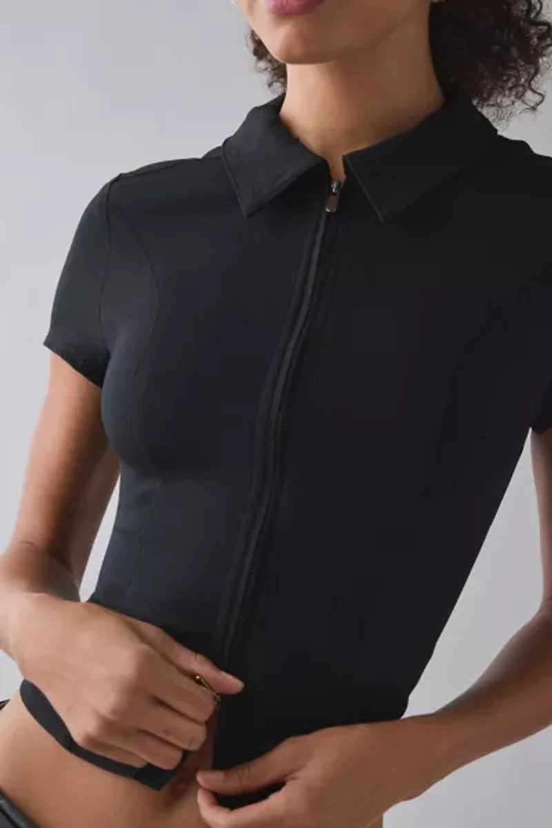 UO Ledia Slim Short Sleeve Zip-Front Shirt