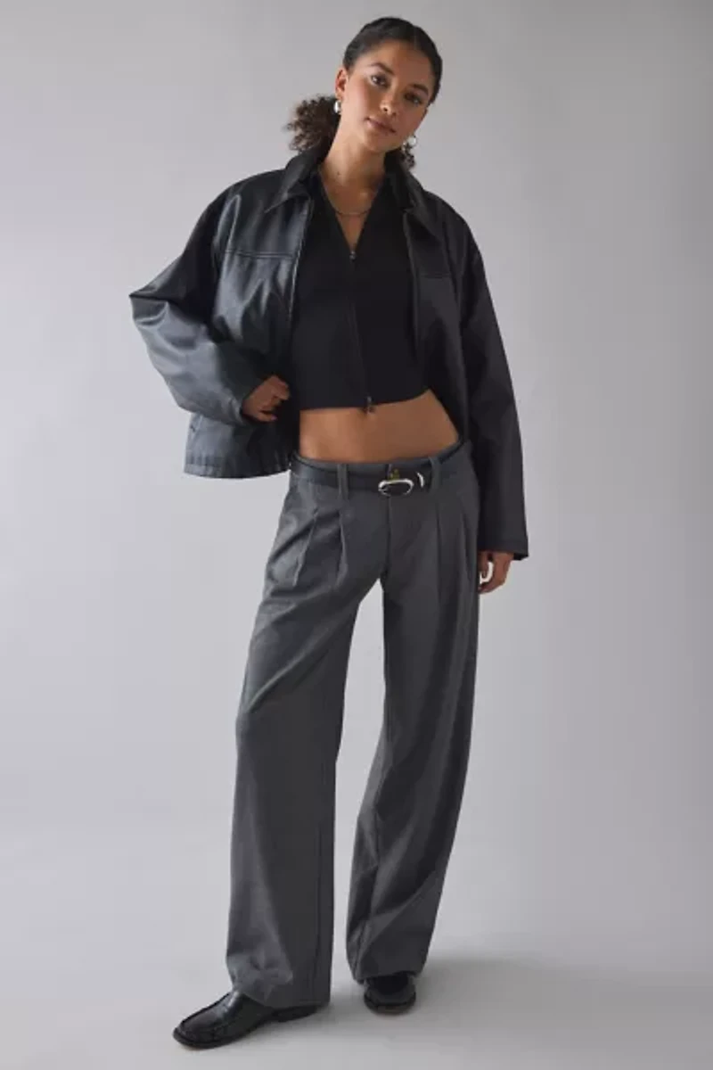 UO Ledia Slim Short Sleeve Zip-Front Shirt